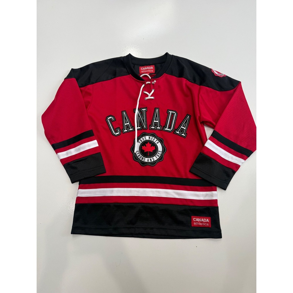 Canada Athletics Kids Hockey Jersey Red Black True North Lace Up Neck Size M